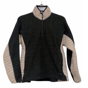 Patagonia 90’s Sweatshirt Black Tan Side Front   1/4 Zip Sz. Women’s M Polyester